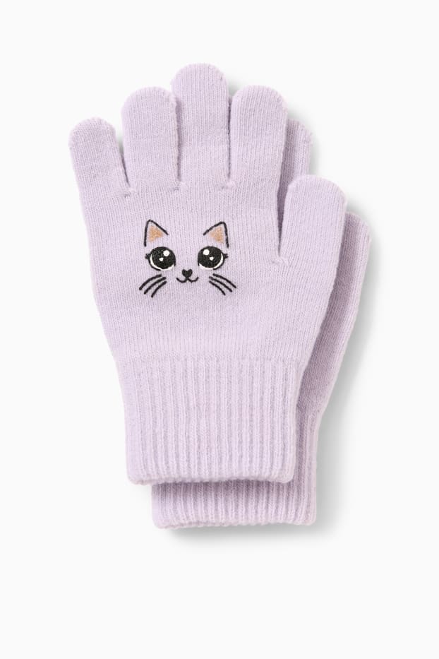 Niños: niñas - Halloween - gato - guantes de punto - violeta