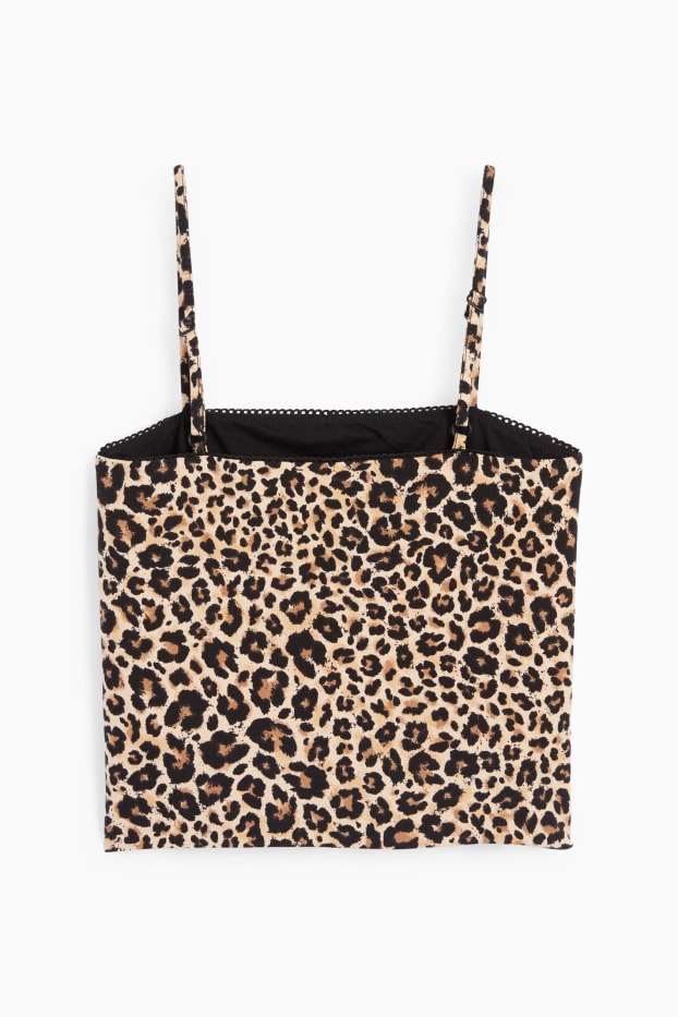 Women - Cropped top - leopard print - black / beige