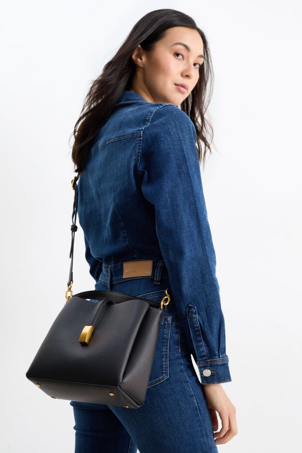 Donna - Borsa a tracolla con spallaccio staccabile - similpelle - nero