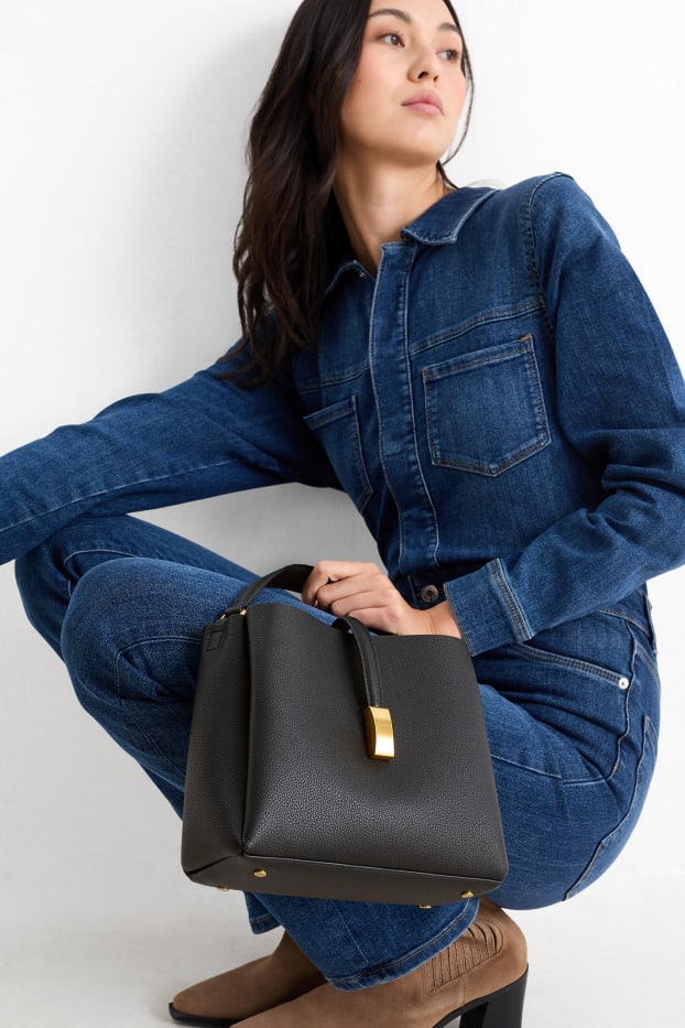 Donna - Borsa a tracolla con spallaccio staccabile - similpelle - nero