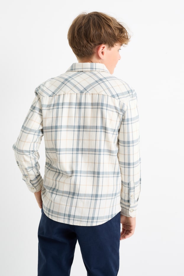 Niños - Camisa - de cuadros - beis