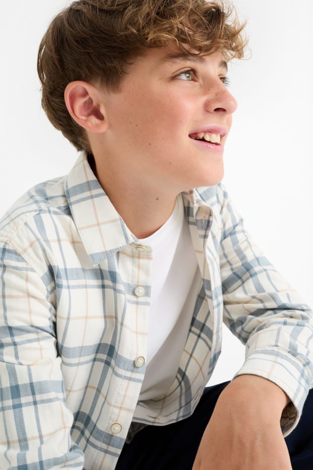 Niños - Camisa - de cuadros - beis