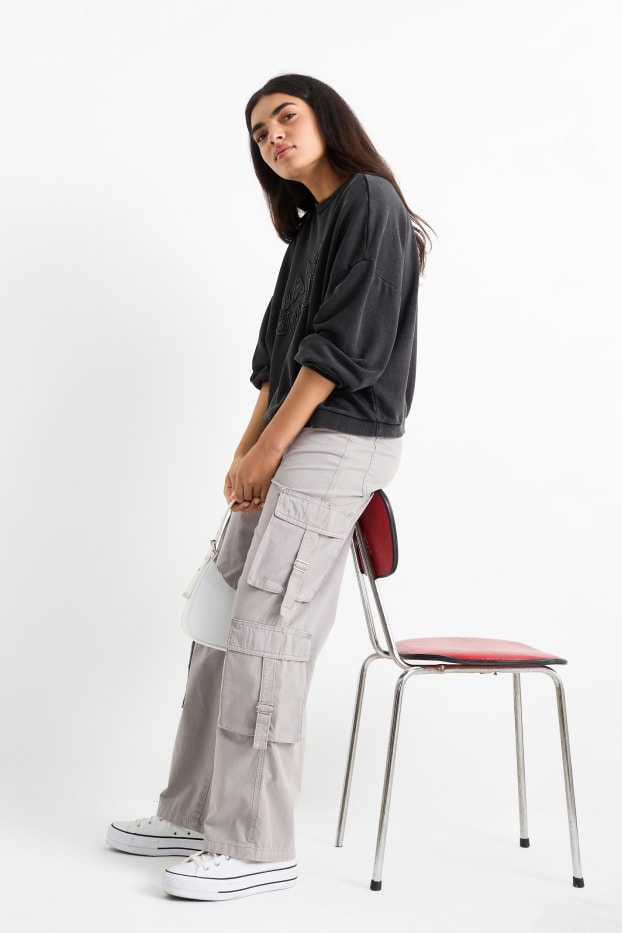Femmes - Pantalon cargo - low waist - relaxed fit - gris