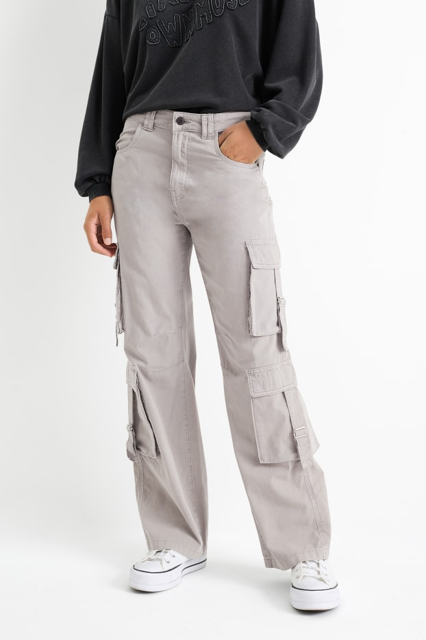 Femmes - Pantalon cargo - low waist - relaxed fit - gris