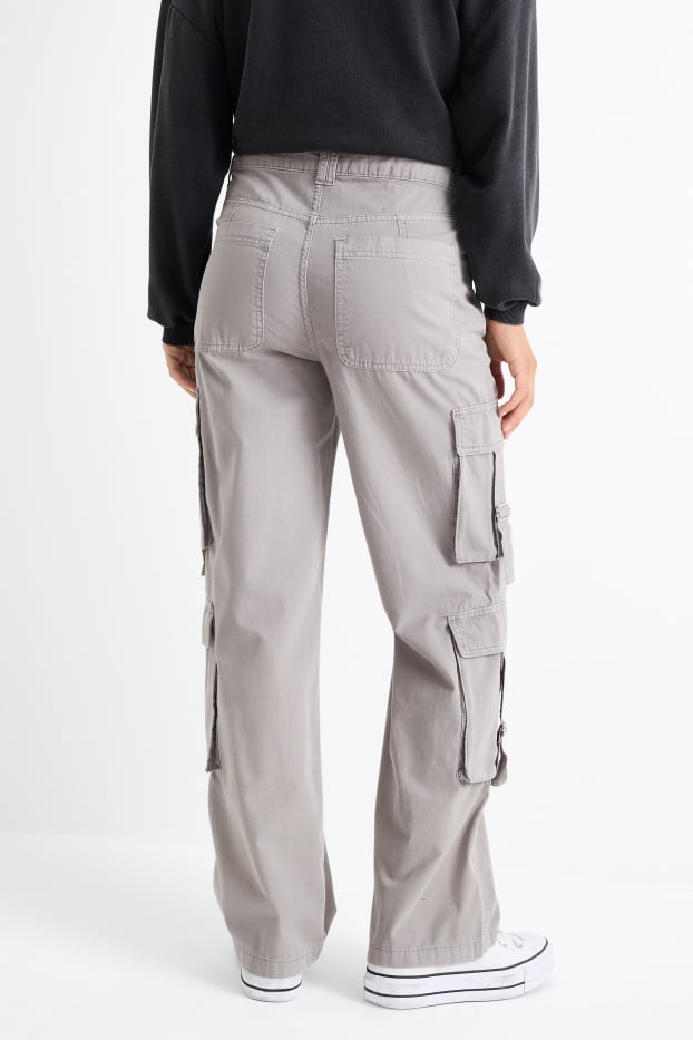 Femmes - Pantalon cargo - low waist - relaxed fit - gris