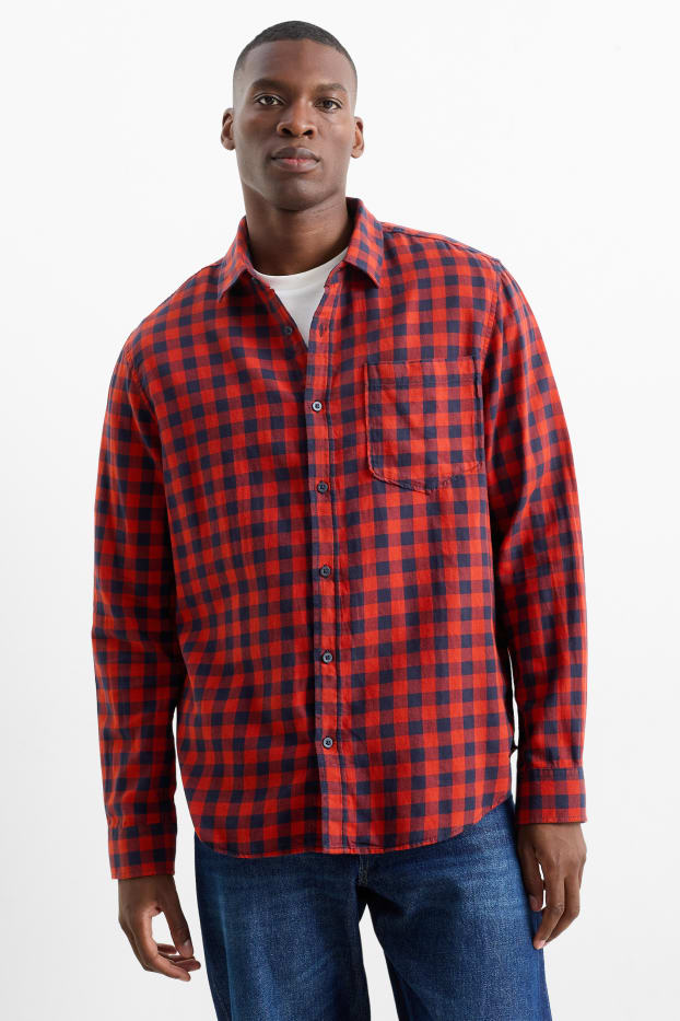 Heren - Overhemd - regular fit - kent - geruit - rood