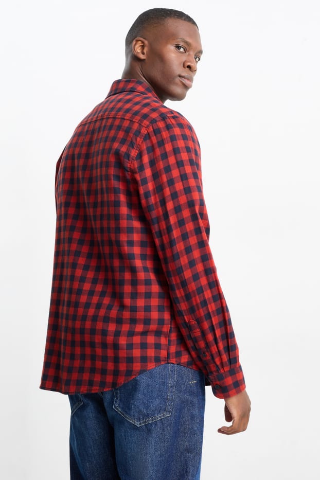 Heren - Overhemd - regular fit - kent - geruit - rood
