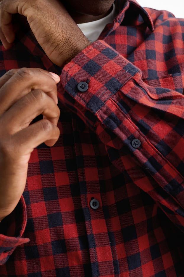 Heren - Overhemd - regular fit - kent - geruit - rood