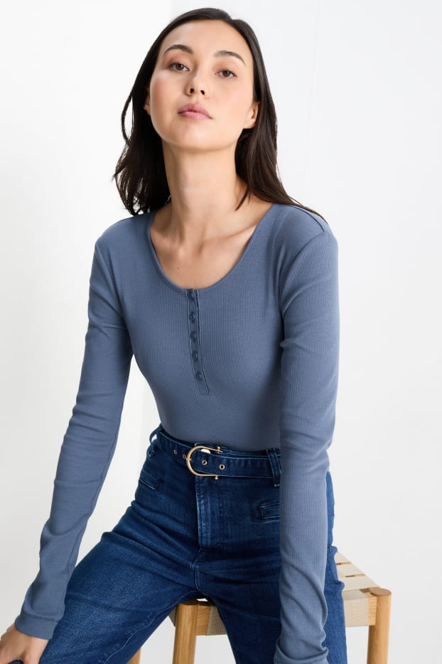 Donna - Maglia con collo serafino - blu scuro