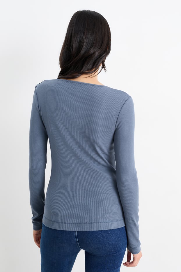 Donna - Maglia con collo serafino - blu scuro