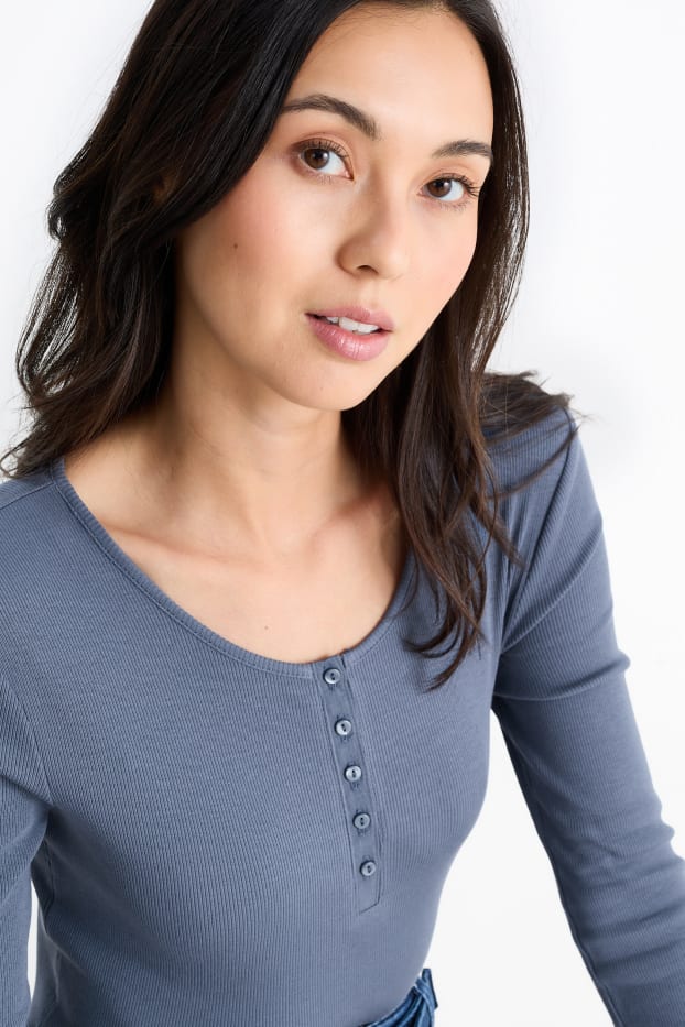 Donna - Maglia con collo serafino - blu scuro