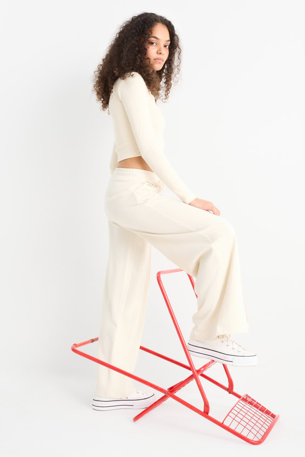 Dámské - Teplákové kalhoty - krémově bílá