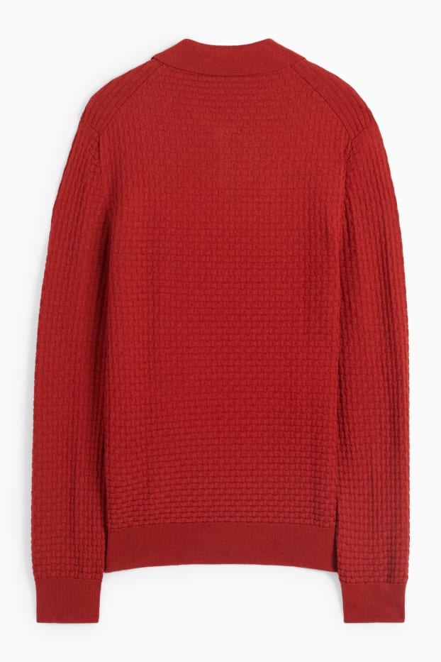 Hommes - Pull - texturé - rouge foncé