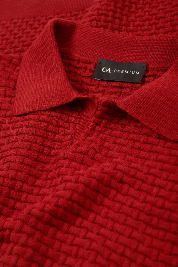 Hommes - Pull - texturé - rouge foncé