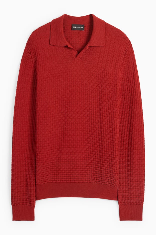 Hommes - Pull - texturé - rouge foncé