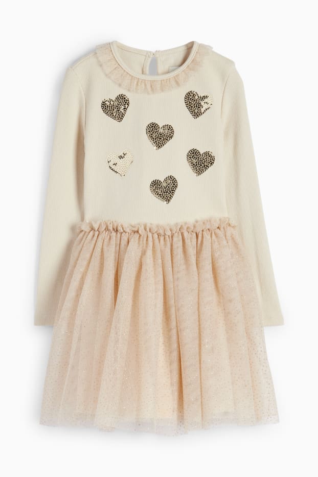 Kinder Mädchen - Herz - Kleid - hellbeige