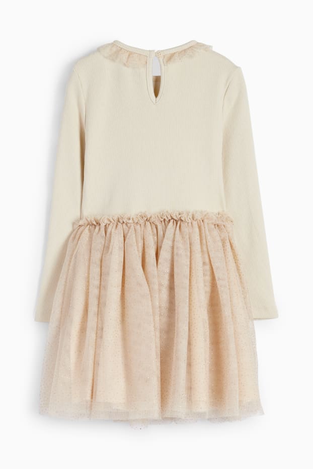 Kinder Mädchen - Herz - Kleid - hellbeige