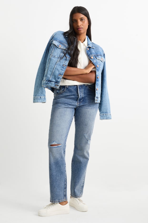 Femmes - Vintage Straight Jeans - high waist - jean bleu