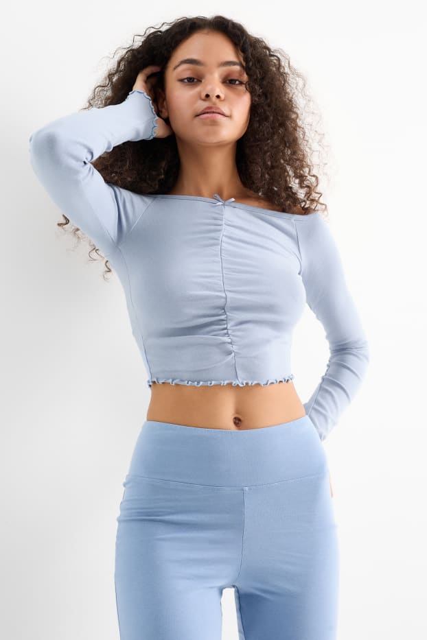 Women - Cropped long sleeve top - blue