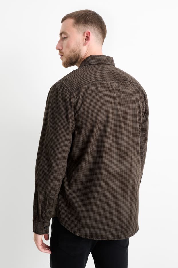 Uomo - Camicia - regular fit - collo all'italiana - a quadretti - marrone scuro
