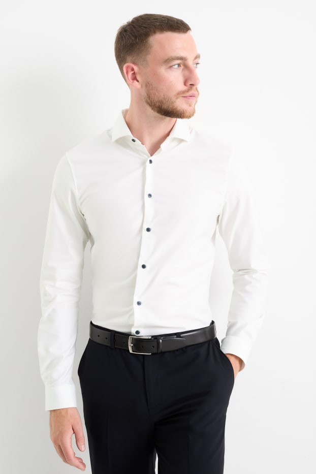 Pánské - Business košile - body fit - cutaway - snadné žehlení - LYCRA® - krémově bílá