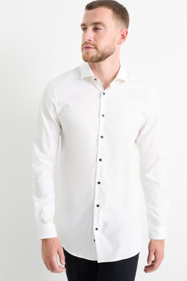 Pánské - Business košile - body fit - cutaway - snadné žehlení - LYCRA® - krémově bílá