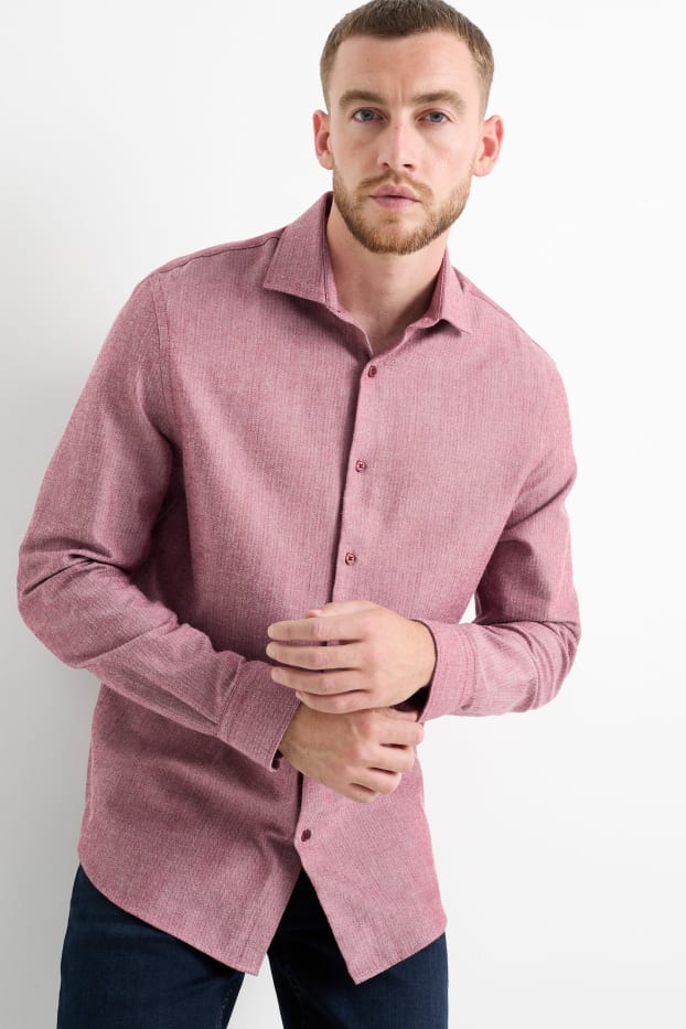 Hommes - Chemise - regular fit - col cutaway - rouge foncé