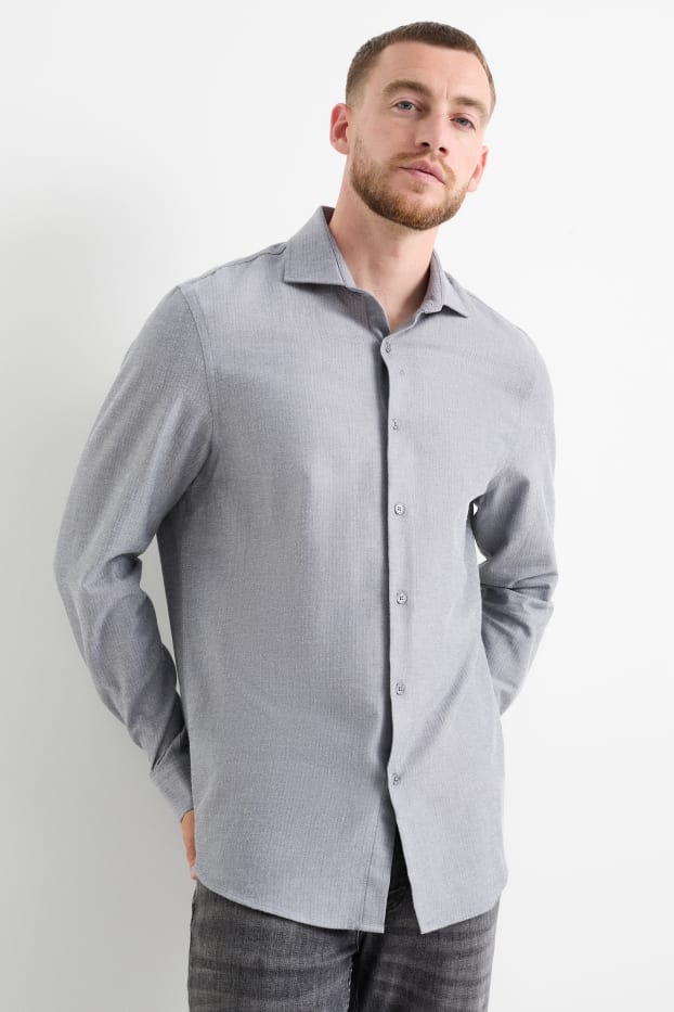Hommes - Chemise - regular fit - col cutaway - gris