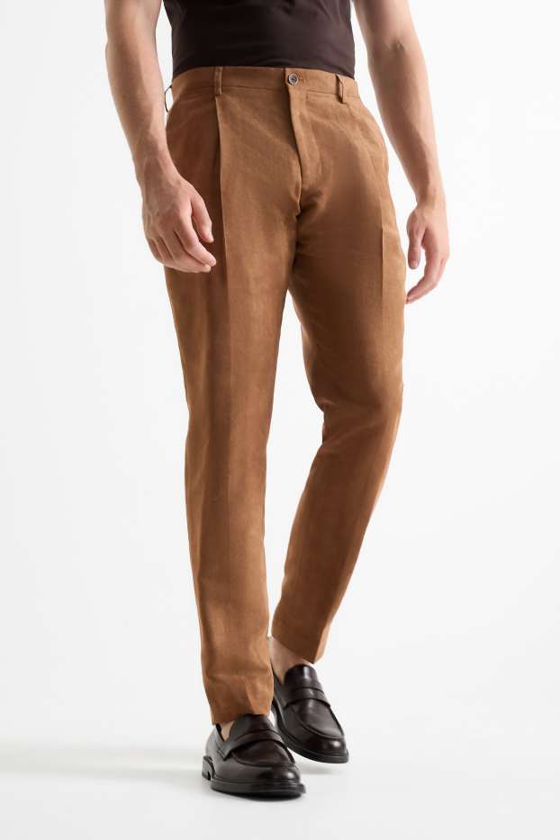 Pánské - Oblekové kalhoty - slim fit - strukturované - hnědá