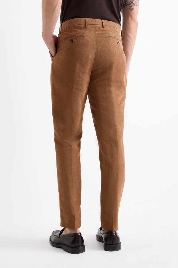 Pánské - Oblekové kalhoty - slim fit - strukturované - hnědá