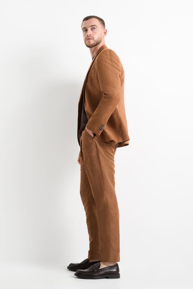 Pánské - Oblekové kalhoty - slim fit - strukturované - hnědá