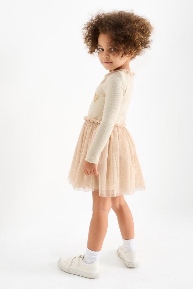 Kinder Mädchen - Herz - Kleid - hellbeige