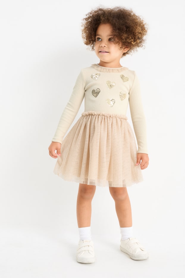 Kinder Mädchen - Herz - Kleid - hellbeige