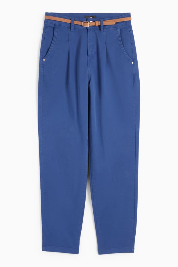 Damen - Stoffhose mit Gürtel - High Waist - Barrel Leg - blau