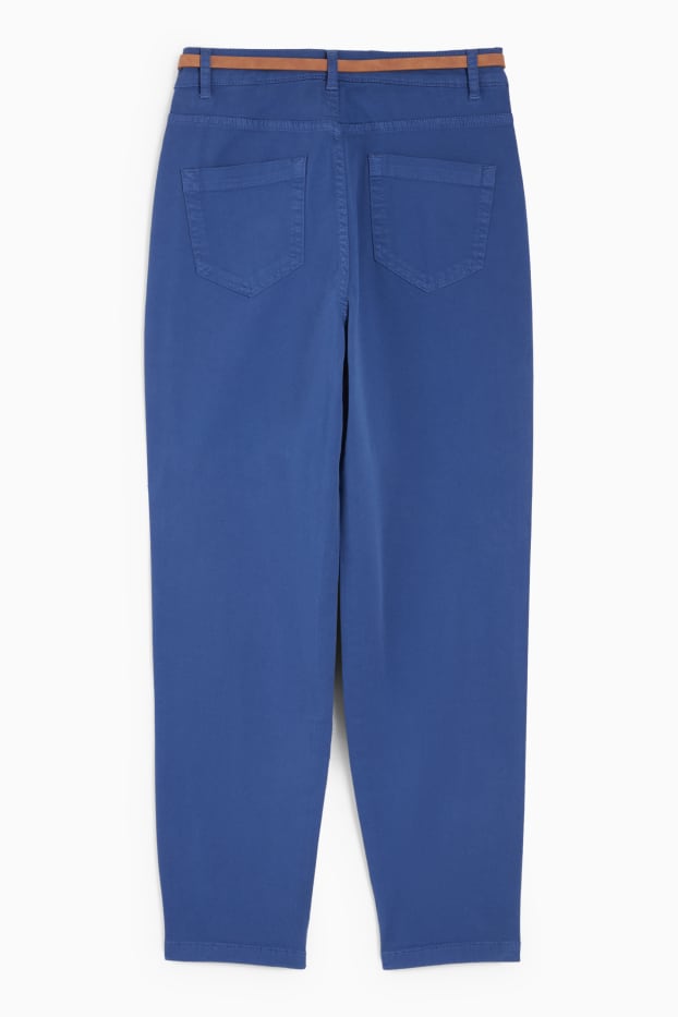 Damen - Stoffhose mit Gürtel - High Waist - Barrel Leg - blau