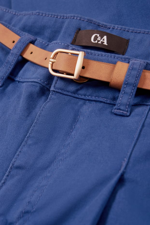 Damen - Stoffhose mit Gürtel - High Waist - Barrel Leg - blau