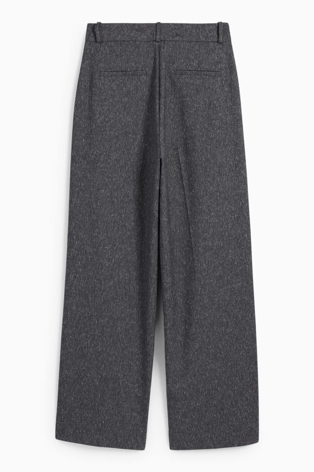 Dames - Pantalon - high waist - wide leg - met patroon - donkergrijs