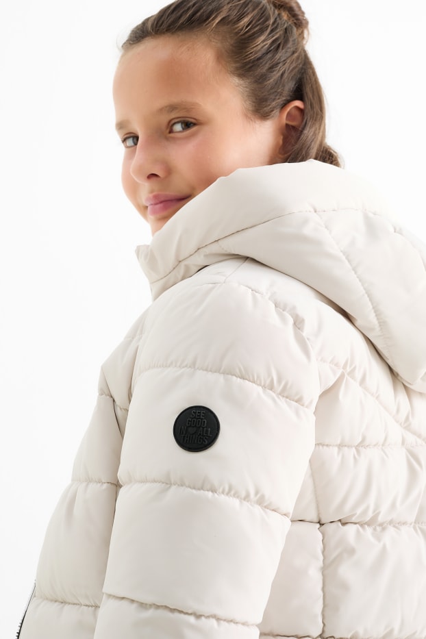 Enfants filles - Doudoune à capuche - déperlante - beige clair