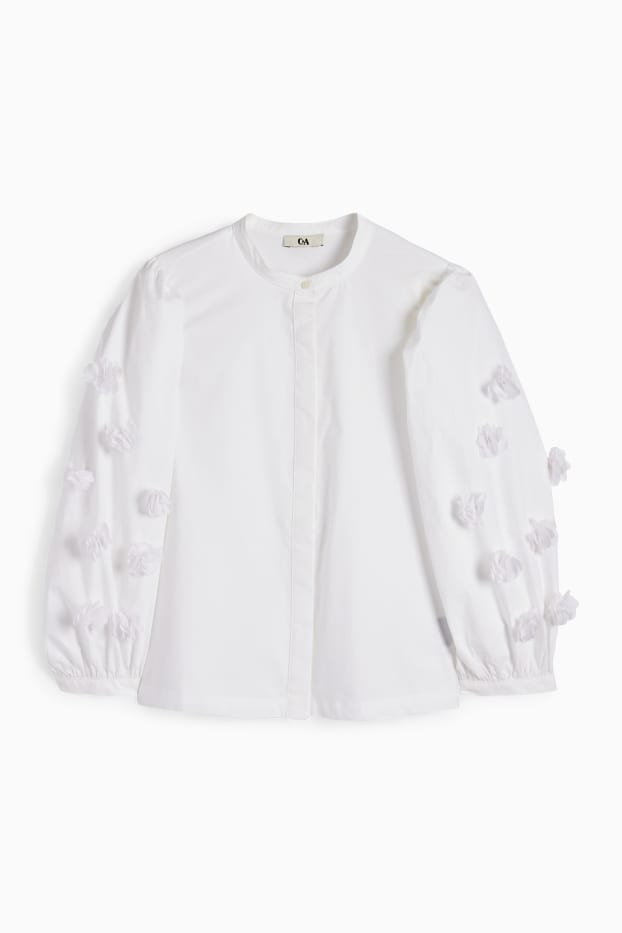 Donna - Blusa di popeline - bianco neve