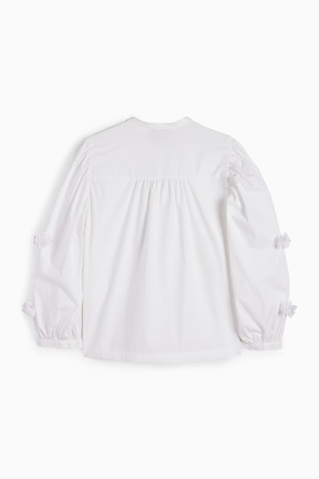 Donna - Blusa di popeline - bianco neve