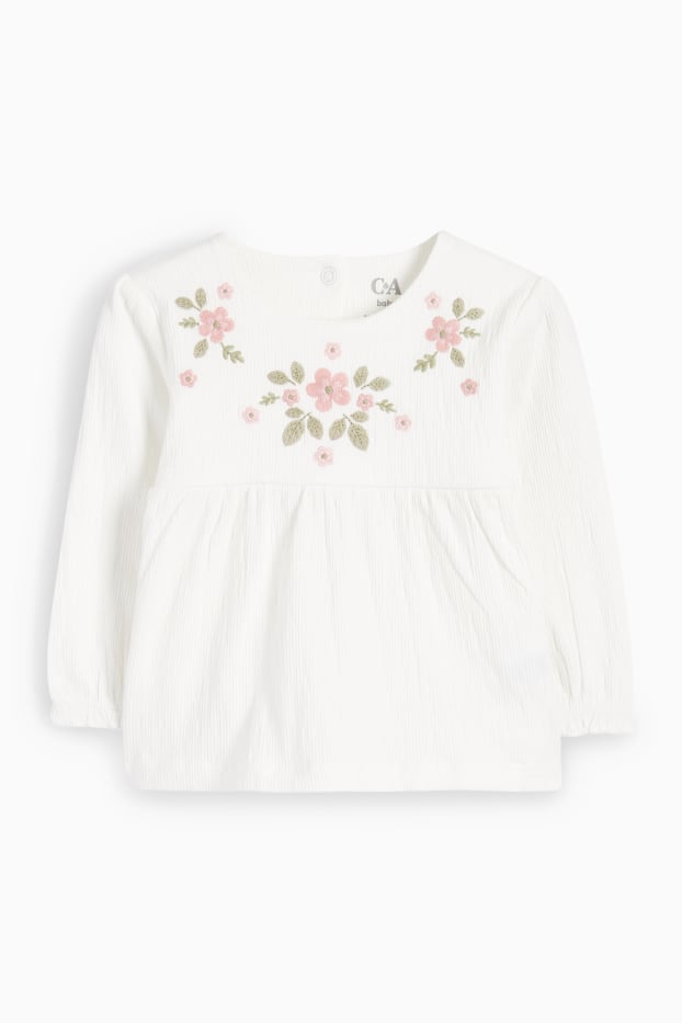 Baby Mädchen - Blümchen - Baby-Langarmshirt - cremeweiß