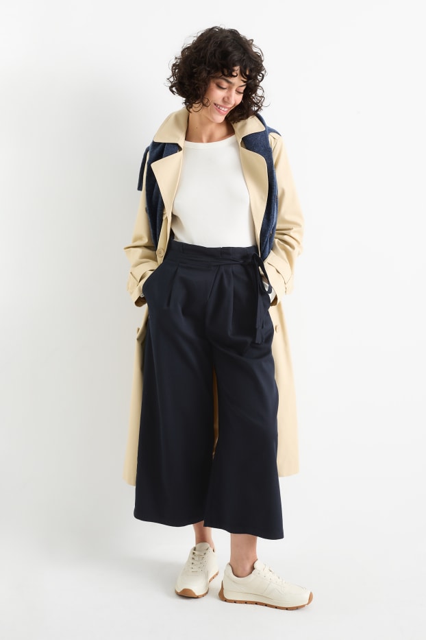 Dames - Pantalon - high waist - wide leg - donkerblauw