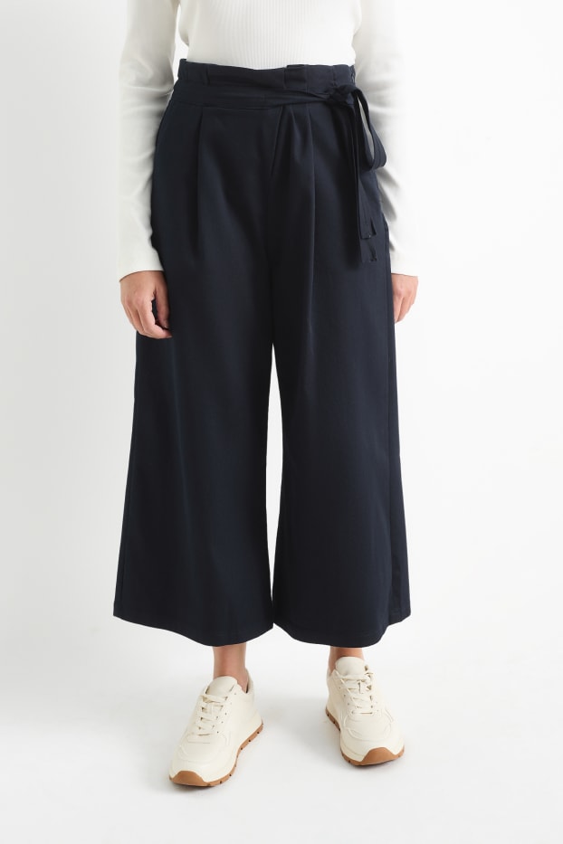 Dames - Pantalon - high waist - wide leg - donkerblauw