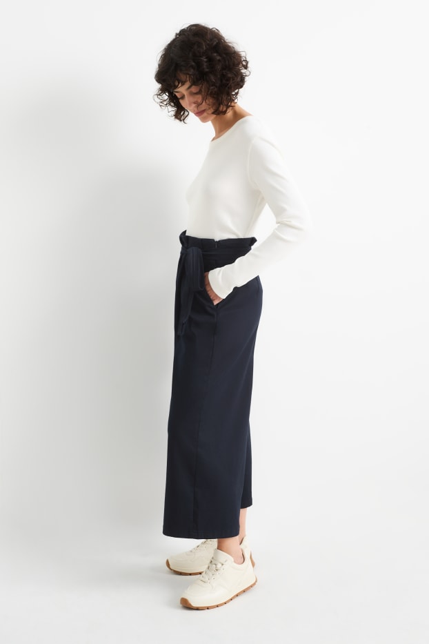 Dames - Pantalon - high waist - wide leg - donkerblauw