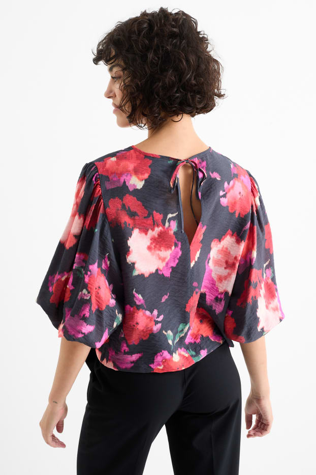 Damen - Bluse - geblümt - schwarz / rosa