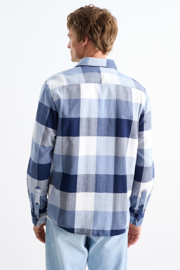 Heren - Overhemd - regular fit - kent - geruit - blauw
