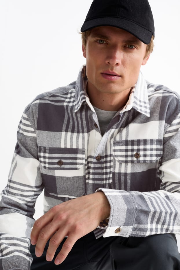 Herren - Hemd - Relaxed Fit - Kent - kariert - dunkelgrau