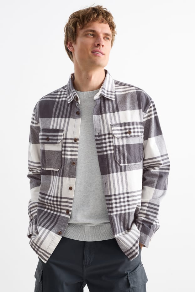 Herren - Hemd - Relaxed Fit - Kent - kariert - dunkelgrau