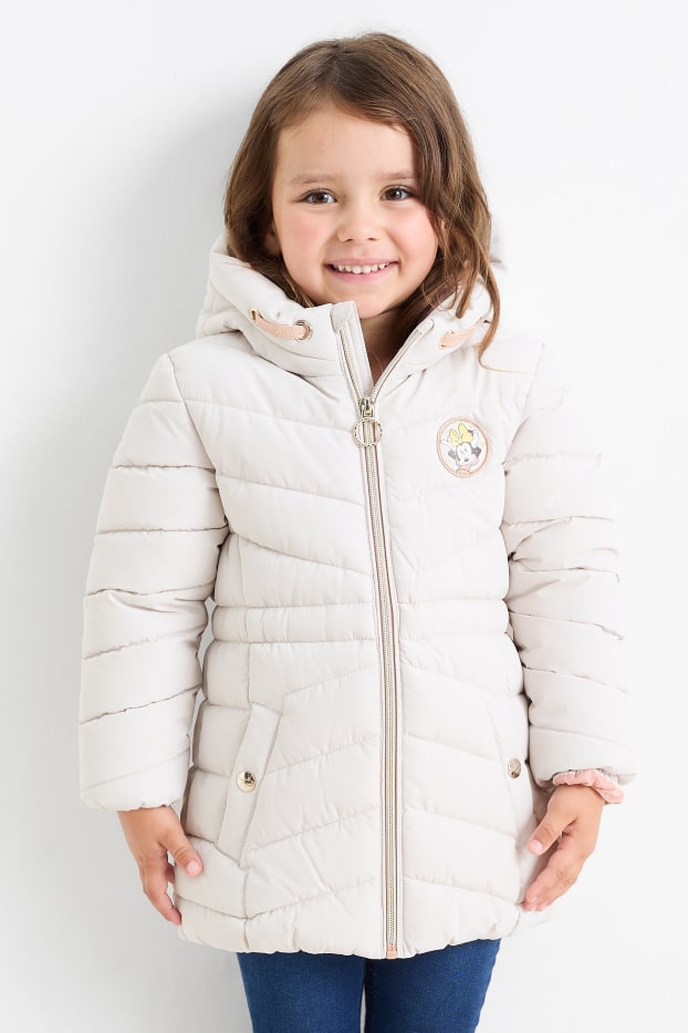 Children Girls - Minnie Mouse - quilted coat with hood - water-repellent - light beige