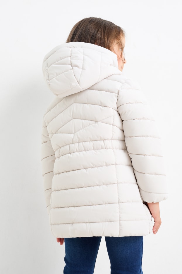 Children Girls - Minnie Mouse - quilted coat with hood - water-repellent - light beige